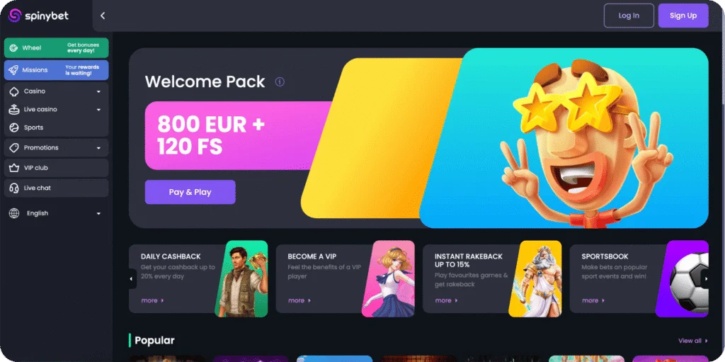 Spinybet-Casino-Homepage