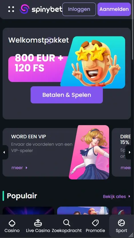 SpinyBet mobiele versie
